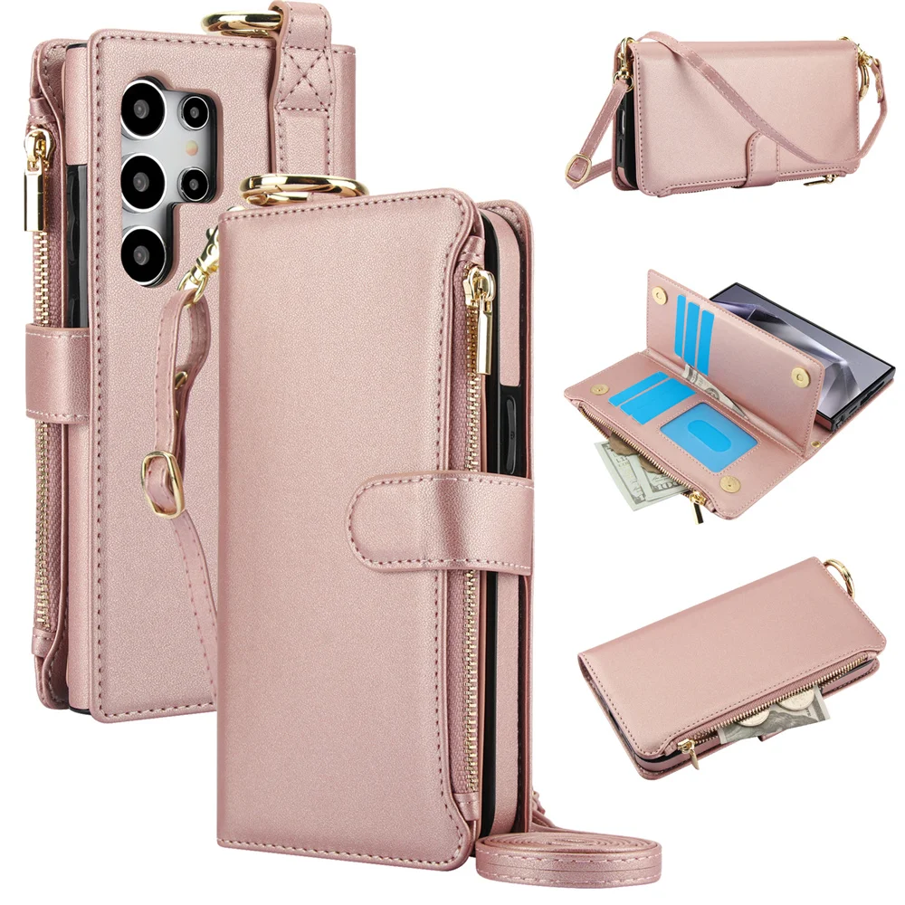 Crossbody Wallet Phone Case For Samsung Galaxy S23 S21 FE S24 S22 Plus Note 20 Ultra A13 A14 A15 A52 A52S A53 A54 A55 A72 A73 5G