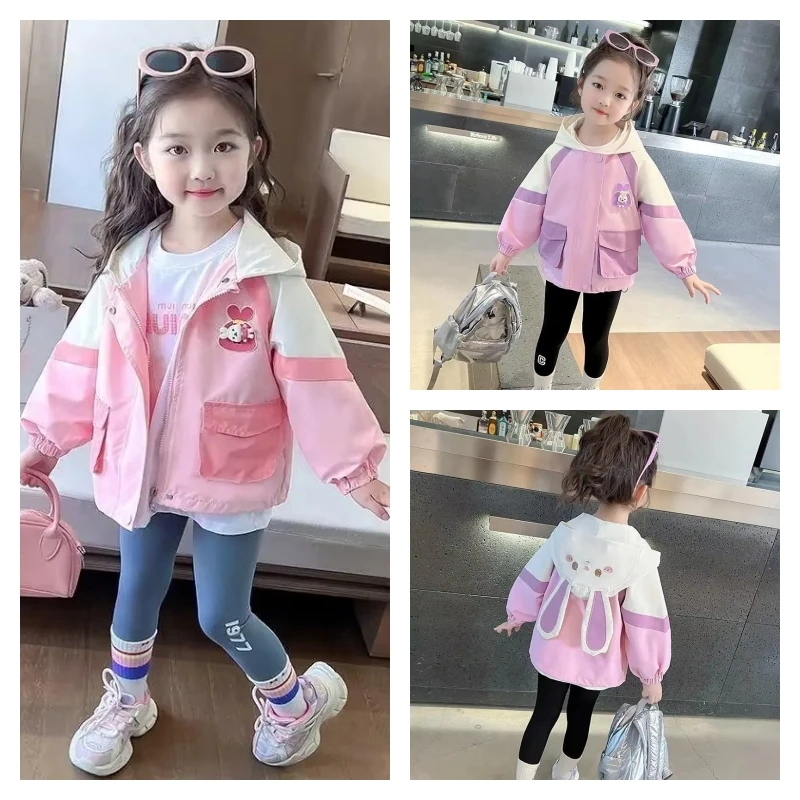 

hot Kawaii Girl Outdoor Jackets Fashion Student Spring Autumn Cartoon Casual Hooded Zipper Jacket Coat Tops Children's Clothing