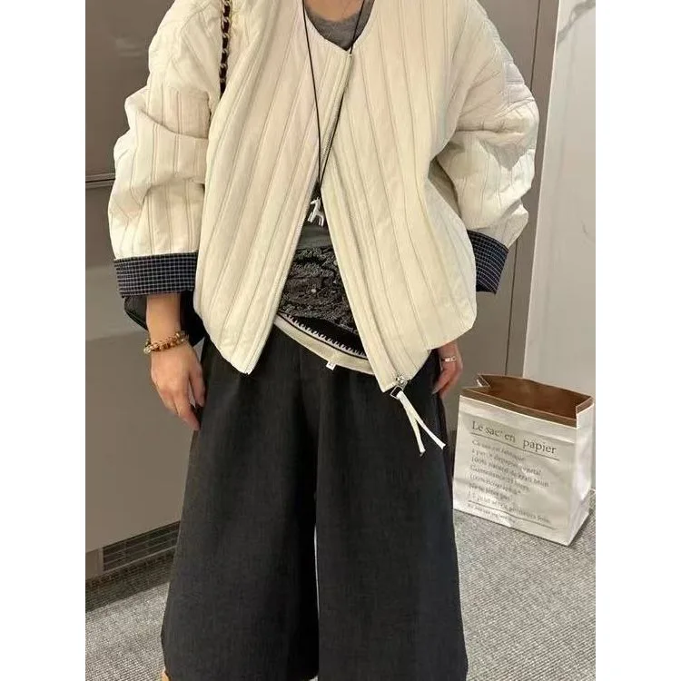 معاطف باركاس قصيرة متينة للنساء سترات مقسمة برقبة دائرية وسحاب وأكمام طويلة فضفاضة ورقيقة وأنيقة غير رسمية لخريف وشتاء 2025 #1