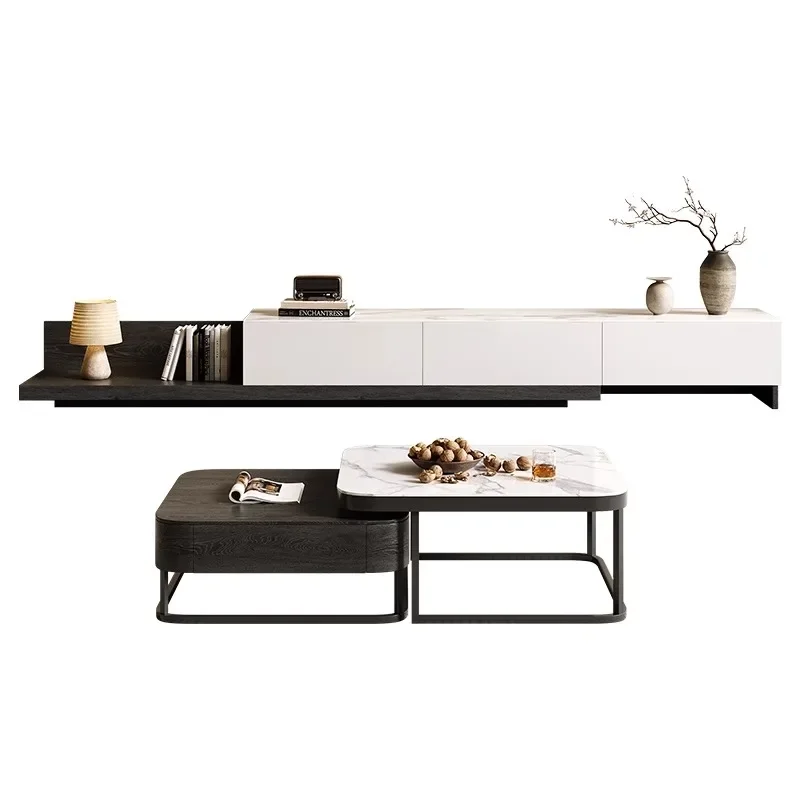 

Telescopic rock slab TV cabinet modern simple designer square Italian light luxury coffee table TV cabinet combination