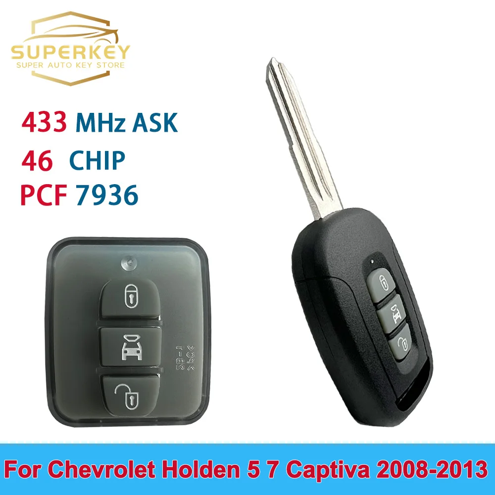 

3-кнопочный дистанционный ключ от автомобиля 433 МГц ID46 PCF7936 чип для Chevrolet Captiva Holden 5 для Opel Antara 2006 2007 2008 2009 необрезанное лезвие
