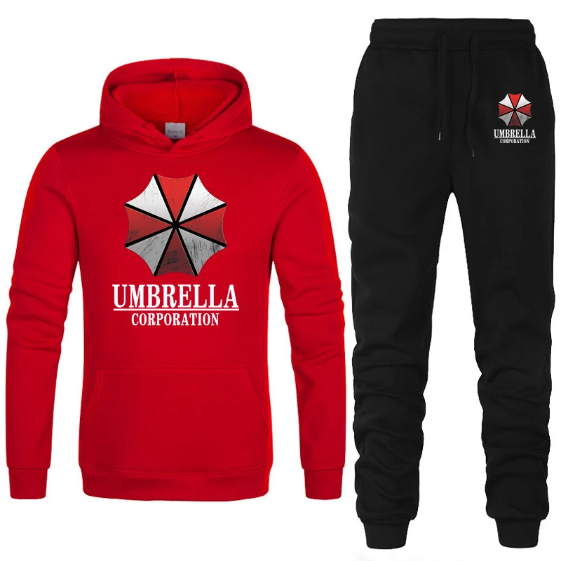 Męski strój sportowy z kapturem Umbrella Corporation Casual bluzy z kapturem + spodnie 2 szt. Zestaw polar wysokiej jakości odzież sportowa unisex