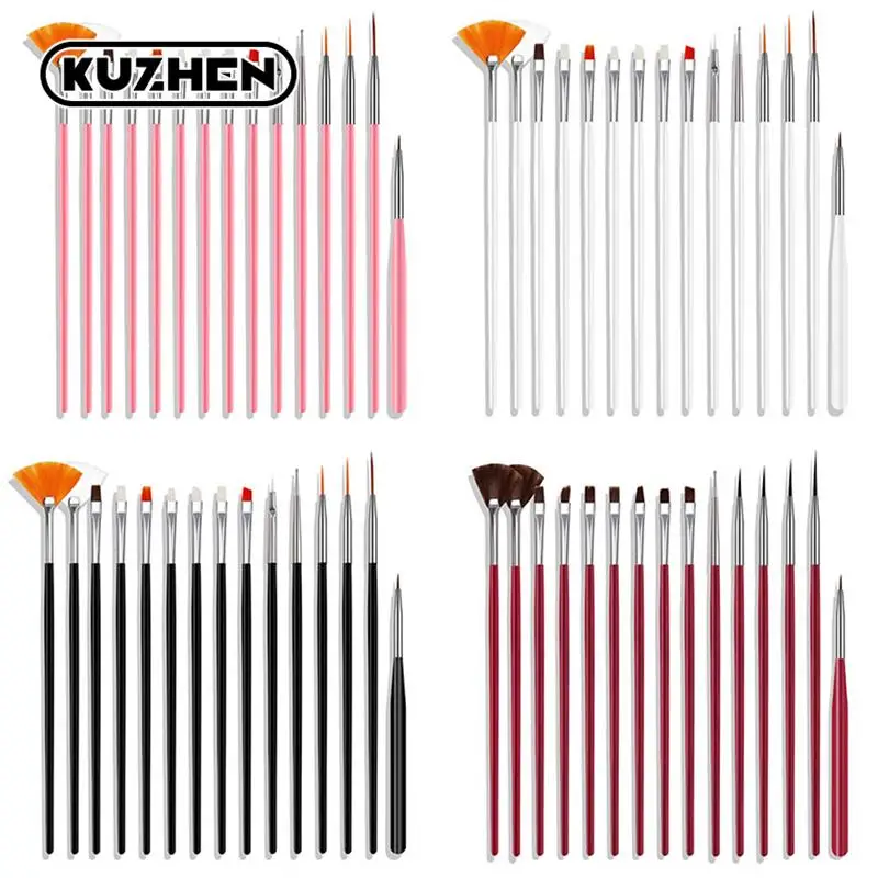 15Pcs Professional Nail Art Brush Set For Manicure Rhinestone Acrylic Paint Brushes Kit UV Gel Polish Nails Lining Pen Gradient