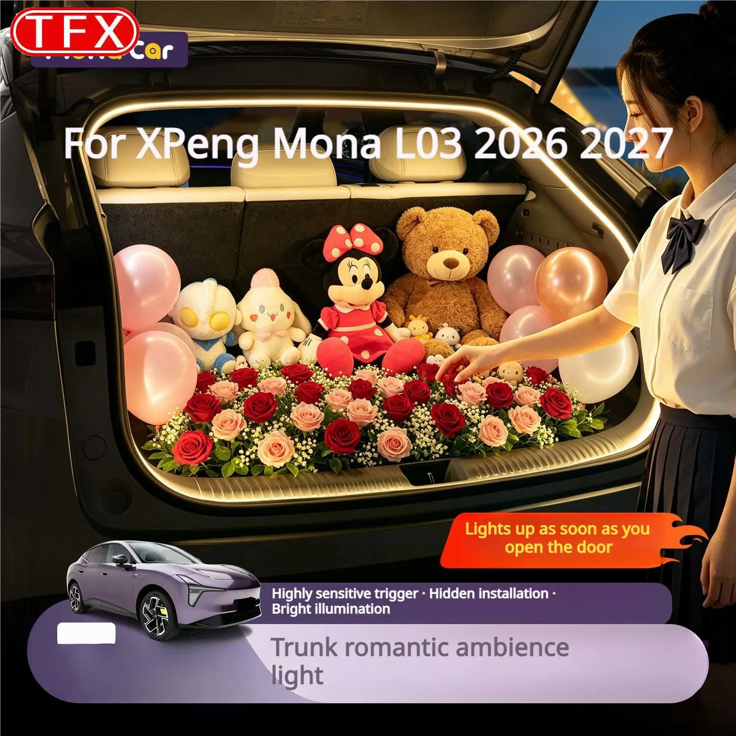 For XPeng Mona L03 2026 2027 Car Styling Trunk Ambient Light Rear Trunk LED Lights Strips Modification Interior Cars Accessories