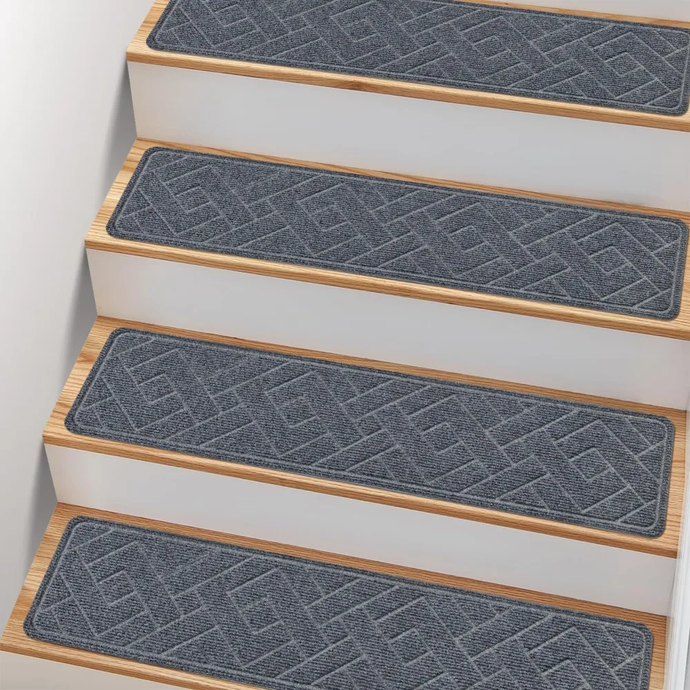 Anti Slip Stair Treads, 15 Packs of 8-inch X 30 Inch Stair Carpet Treads, Indoor with Reusable Peel and Stick Adhesive