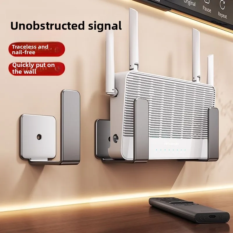 Wall Mount Router Shelf with Adhesive Strips No Drilling Cable Box Holder for WiFi Modem Set Top Box Organizer