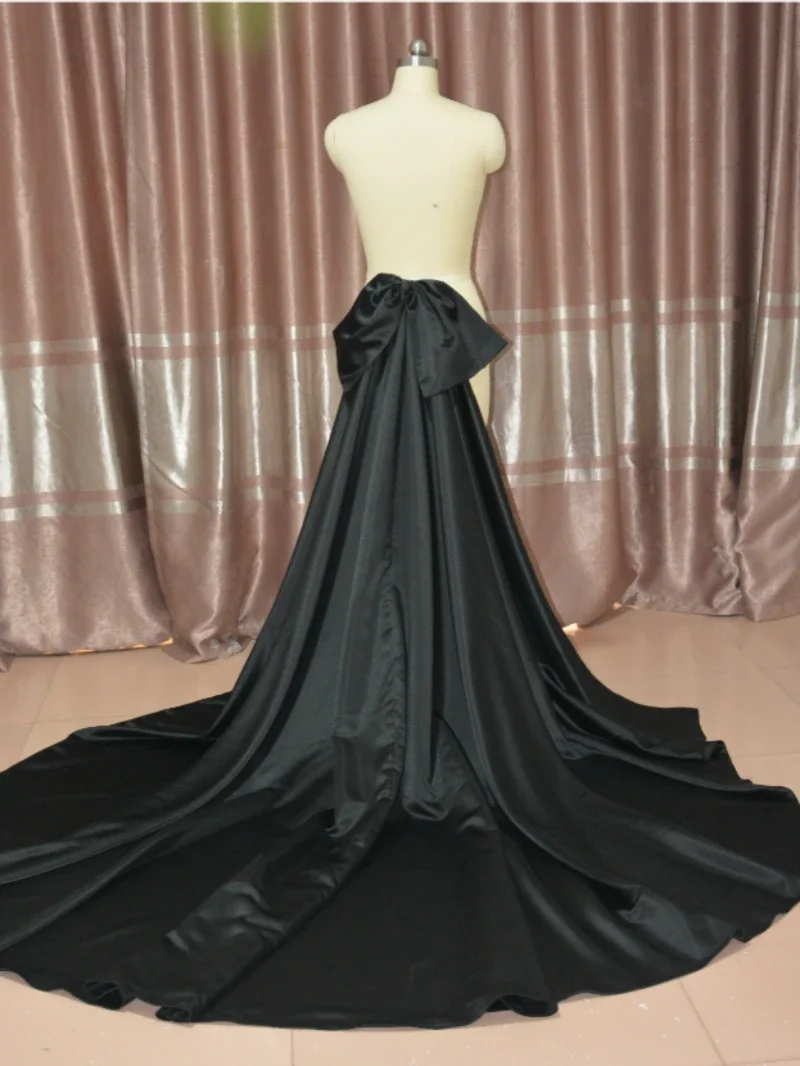 Preto arco cintura decoração cetim trem destacável vestido de noiva trem saia de noiva vestido de baile tamanho personalizado anágua