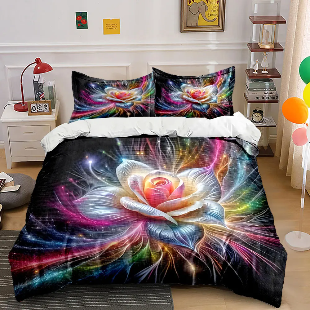 Dreamy rose with radiant colorful glow Print Soft Comfortable Duvet Cover Bedding Set Included 1*Duvet Cover  2*Pillowcases