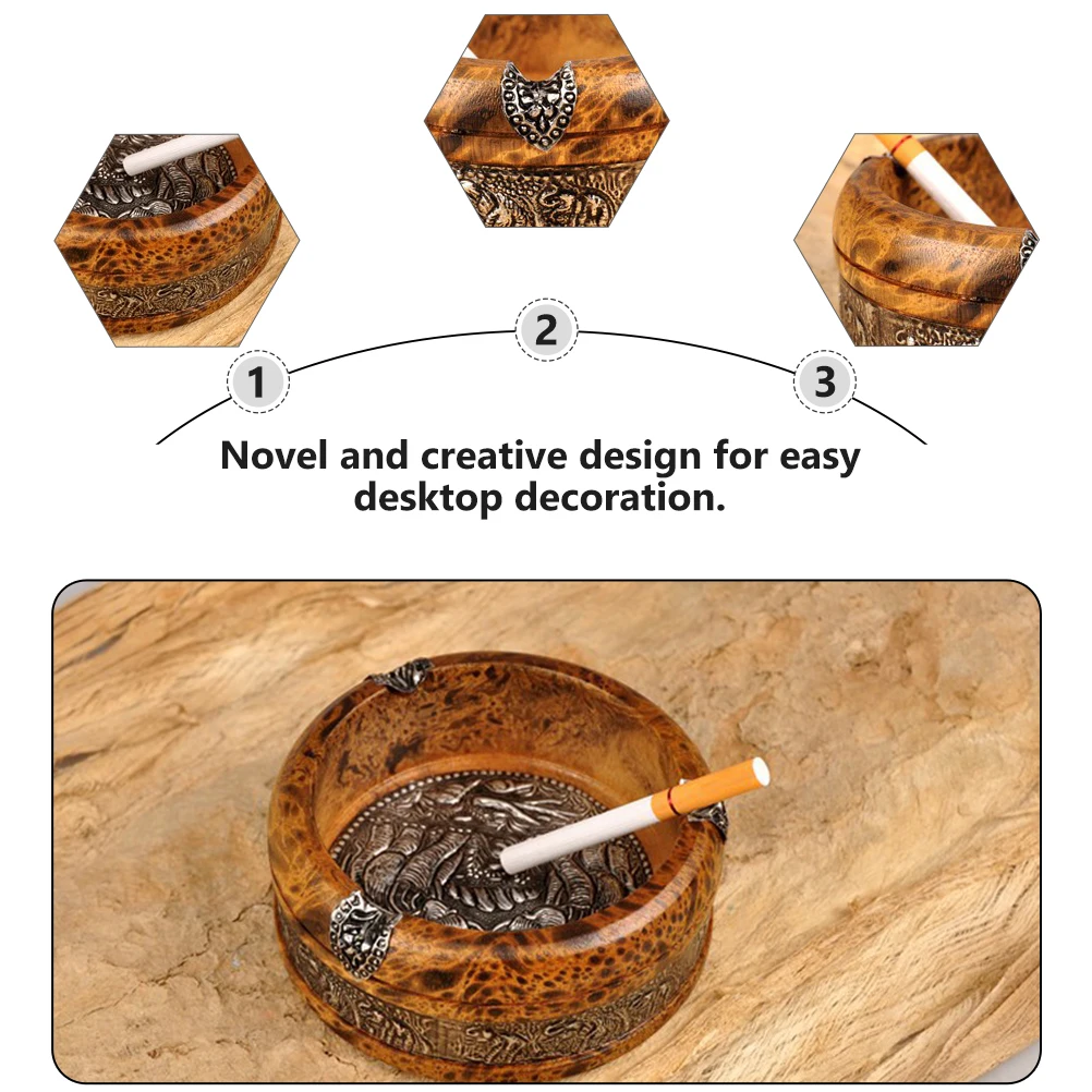 

1pc Leopard Pattern Wooden Ashtray Round Home Table Decor Creative Desktop Ornament Practical Cigarette Container For Office