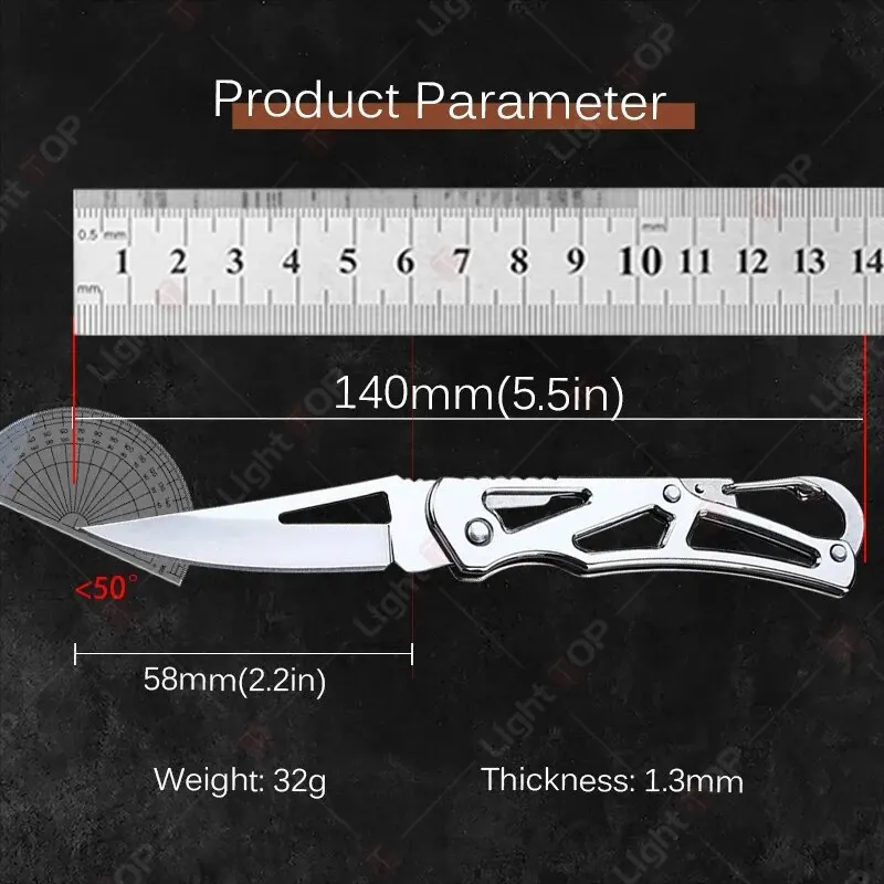 Folding Fruit Knife Stainless Steel Pocket Knife with Keychain Fruit Slicing Knives with Non-slip Handle Household Small Knife