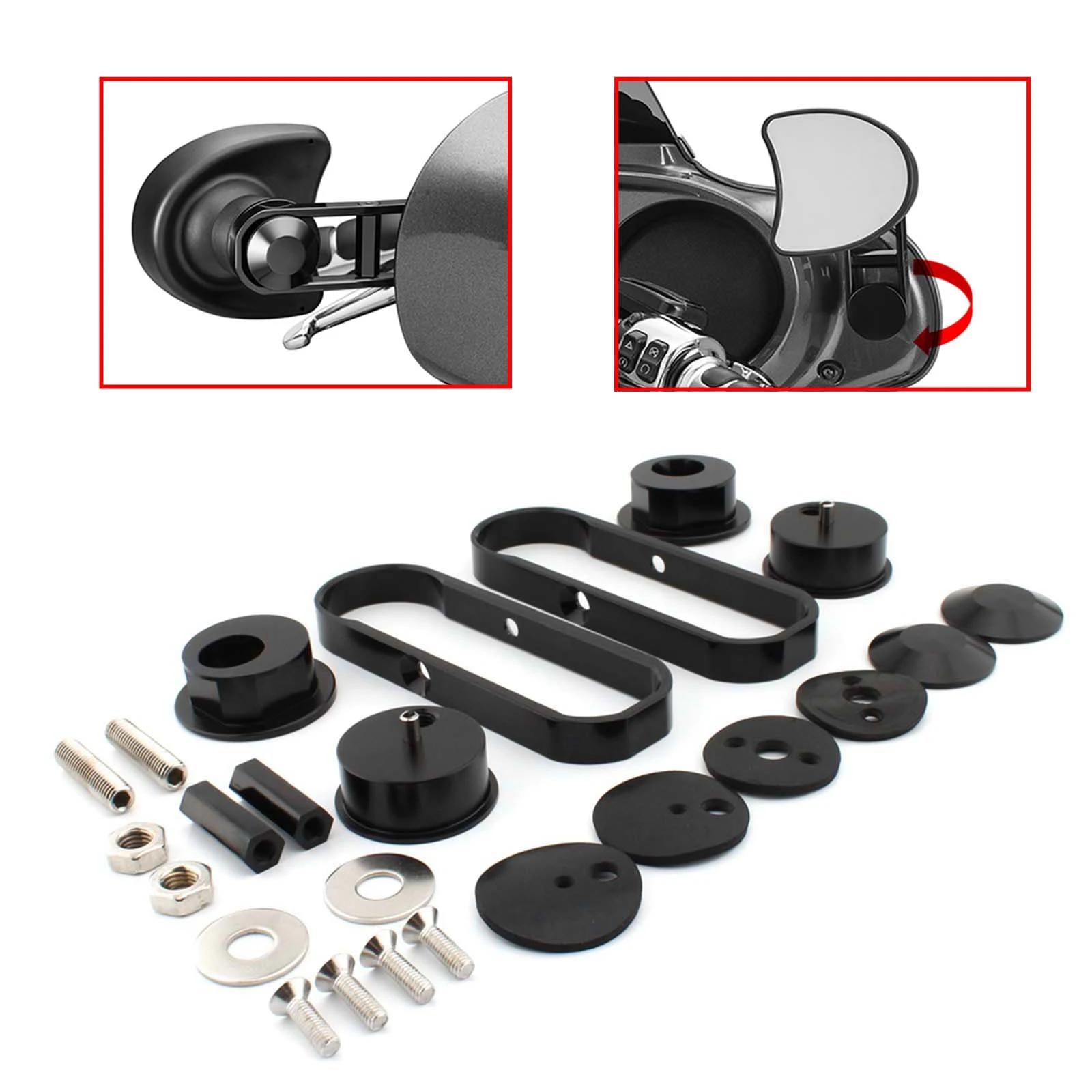 Black Adjustable Drop Mirror Relocator Mount  for 2014-2022 Harley-Davidson Street Glides FLHX