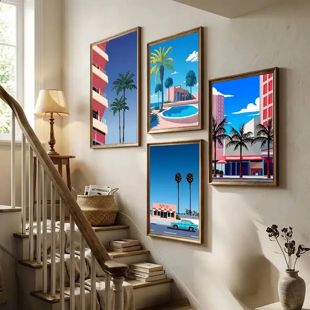 Hiroshi Nagai Vaporwave Japan Beach City Summer Wall Art Canvas Painting Prints