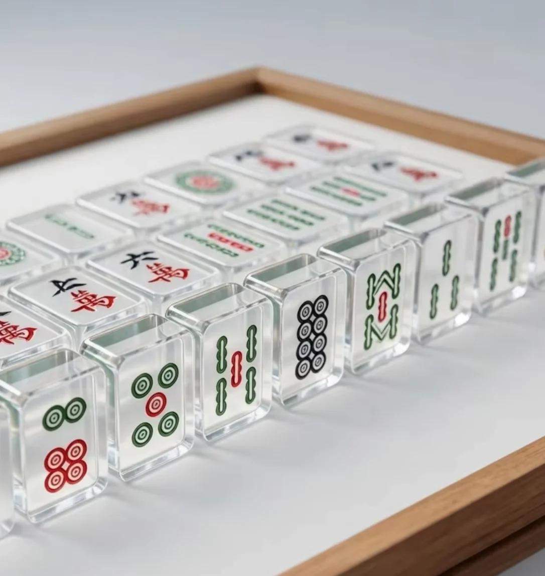 Acrylic Crystal Mahjong Large-Size Transparent Tiles Hand-Crafted Complete Deck Set From China for Hand-Shuffled Play