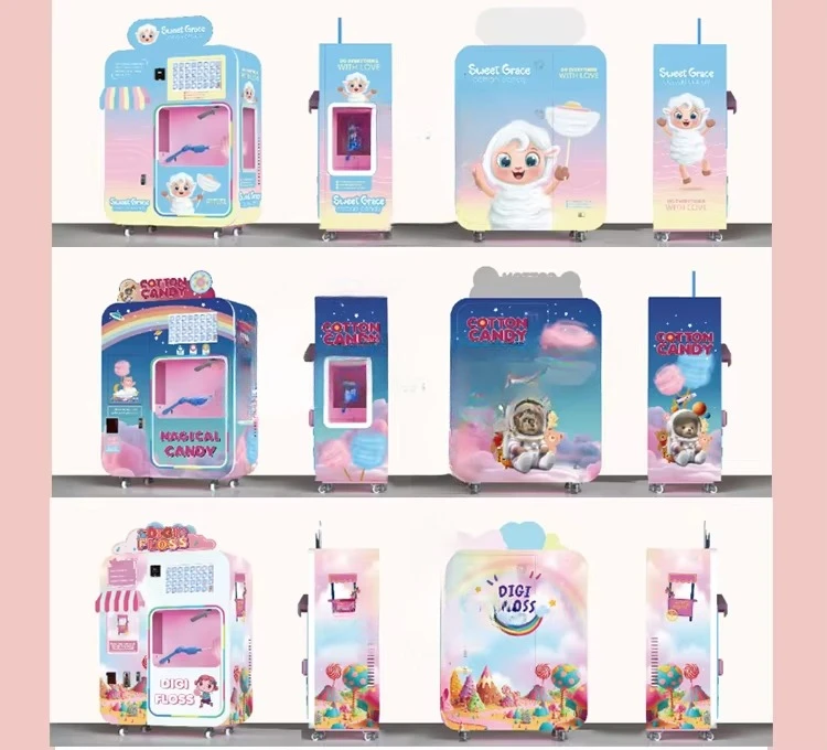 Commercial Automatic Self-Serve  Candy Vending Machine, Support QR Code, IC Card and Coin Payment for Candy Floss Making