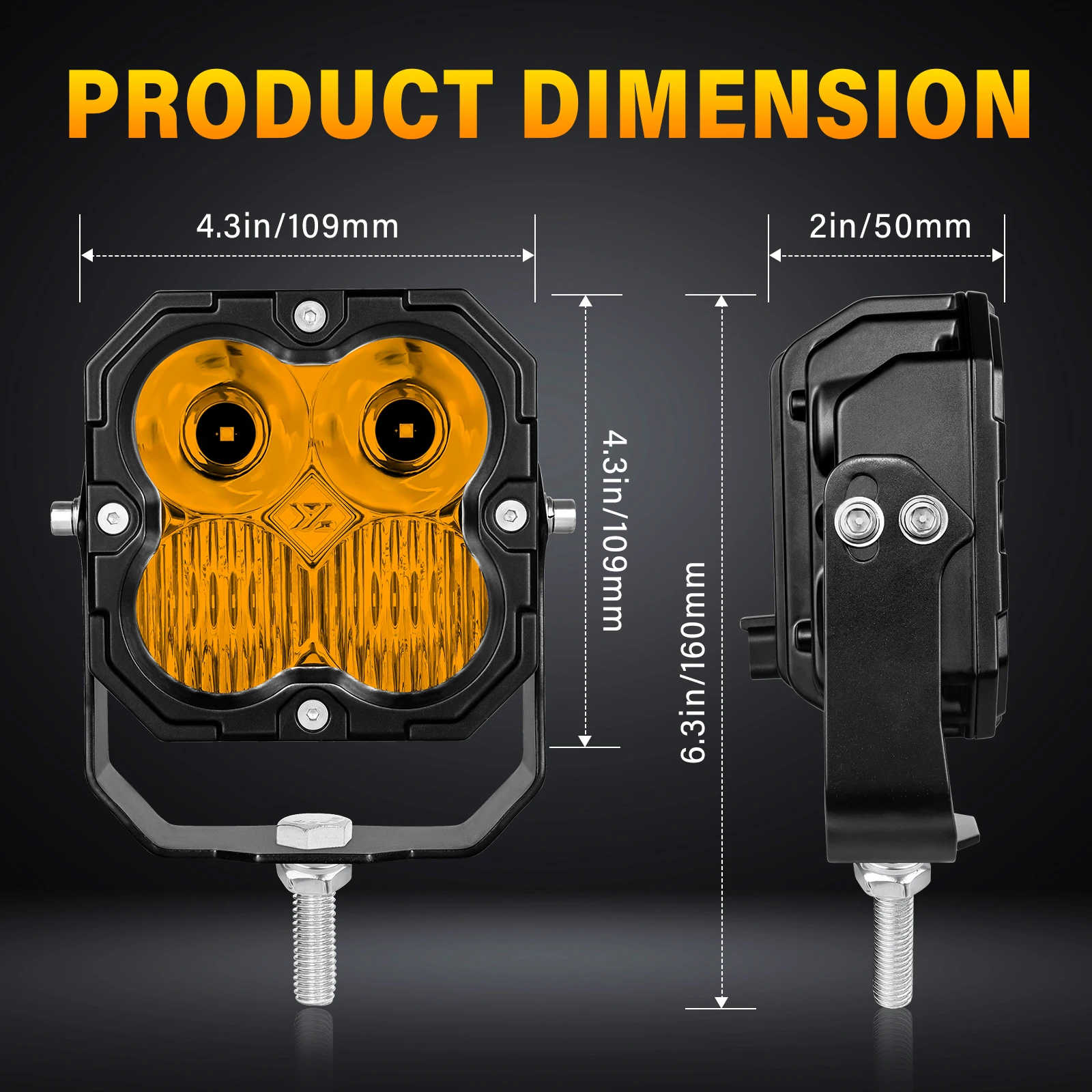 Auxtings 4inch 30W LED Cube Pod Light, Flood/Spot/Combo Beam, Amber/Yellow Linkable Driving Light Bar for 4x4 Truck ATV UTV