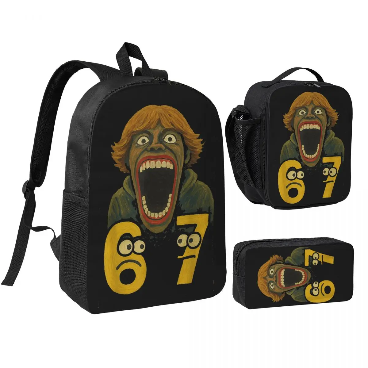 67 Six Seven 6 7 Meme Design Funny 3pecs/set Backpack for Student High School Shoulder Bag Lunch bag Pencil Case