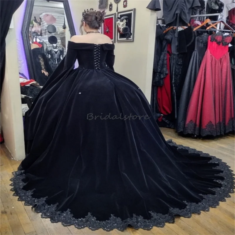 Black Prom Dress Historical Victorian Medieval Evening Dress Vampire Gothic Halloween Kaftan Velvet Formal Party Gown Customized