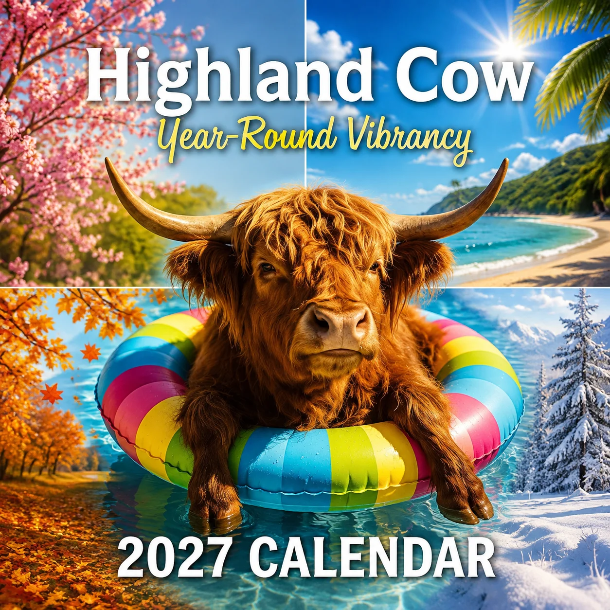 2027 Adorable Scottish Highland Cattle 12 Months Wall Calendar with Thickened Full-Color Illustrations Present for Animal Lovers