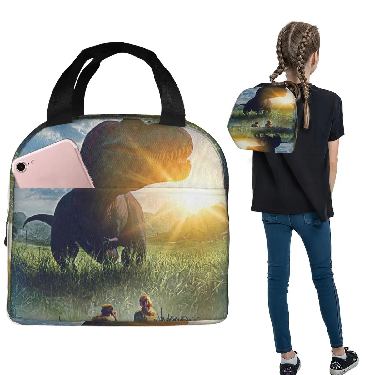 

Jurassic World Lunch Bags Insulated Bento Box Portable Lunch Tote Resuable Picnic Bags for Woman Kids School