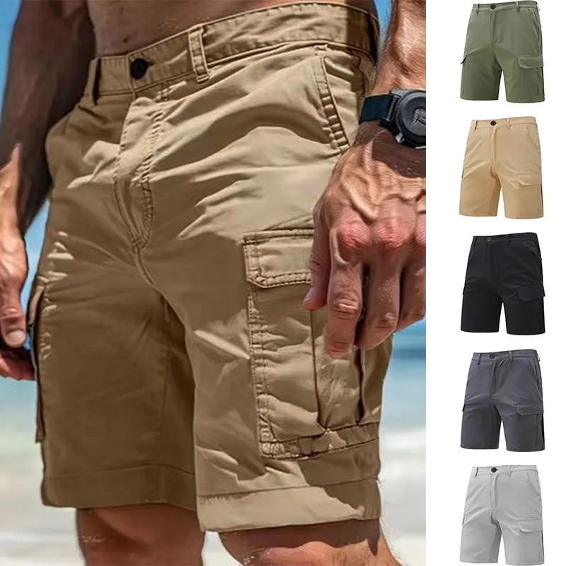 

Men's Khaki Cargo Shorts Casual Button Fly Work Shorts with Pockets