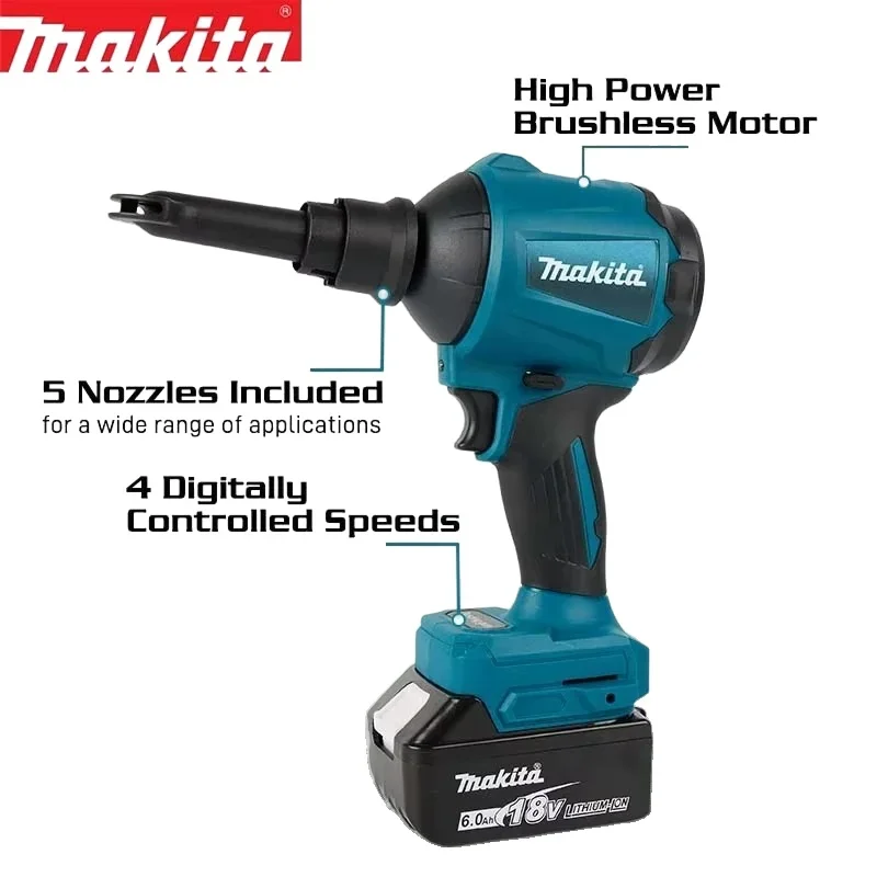 Makita DAS180 Brushless Air Blower Cordless Air Dust Removal Gun with Nozzle Multifunction Dusting Machine Inflator Tool