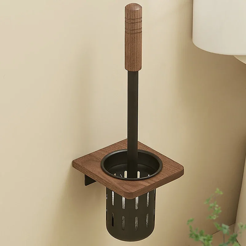 Decontamination Toilet Brush Set Household Bathroom Walnut Toilet No Dead End Cleaning Brush Wall Mounted Solid Wood Shelving