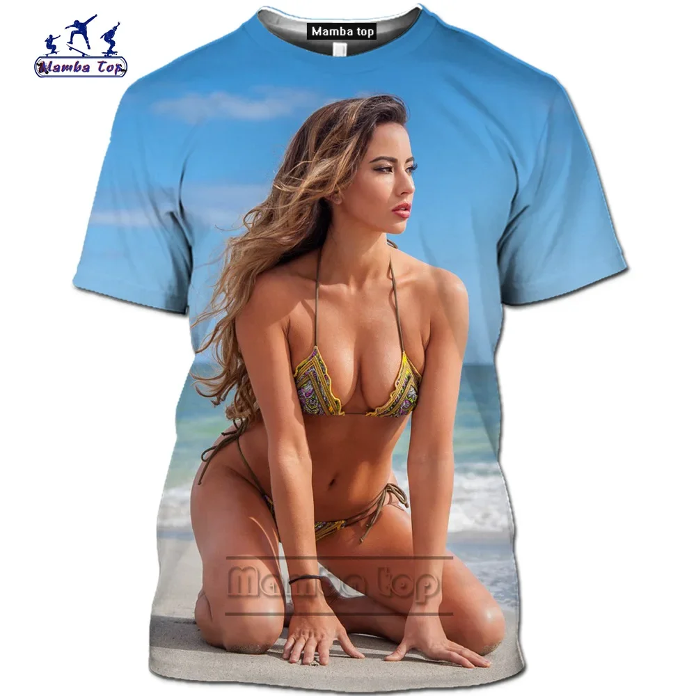 New Mamba Beach Bikini Model Sexy Goddess Butt Shirt Men's 3D Printed T-shirt Cosplay Summer Casual Men's Clothing