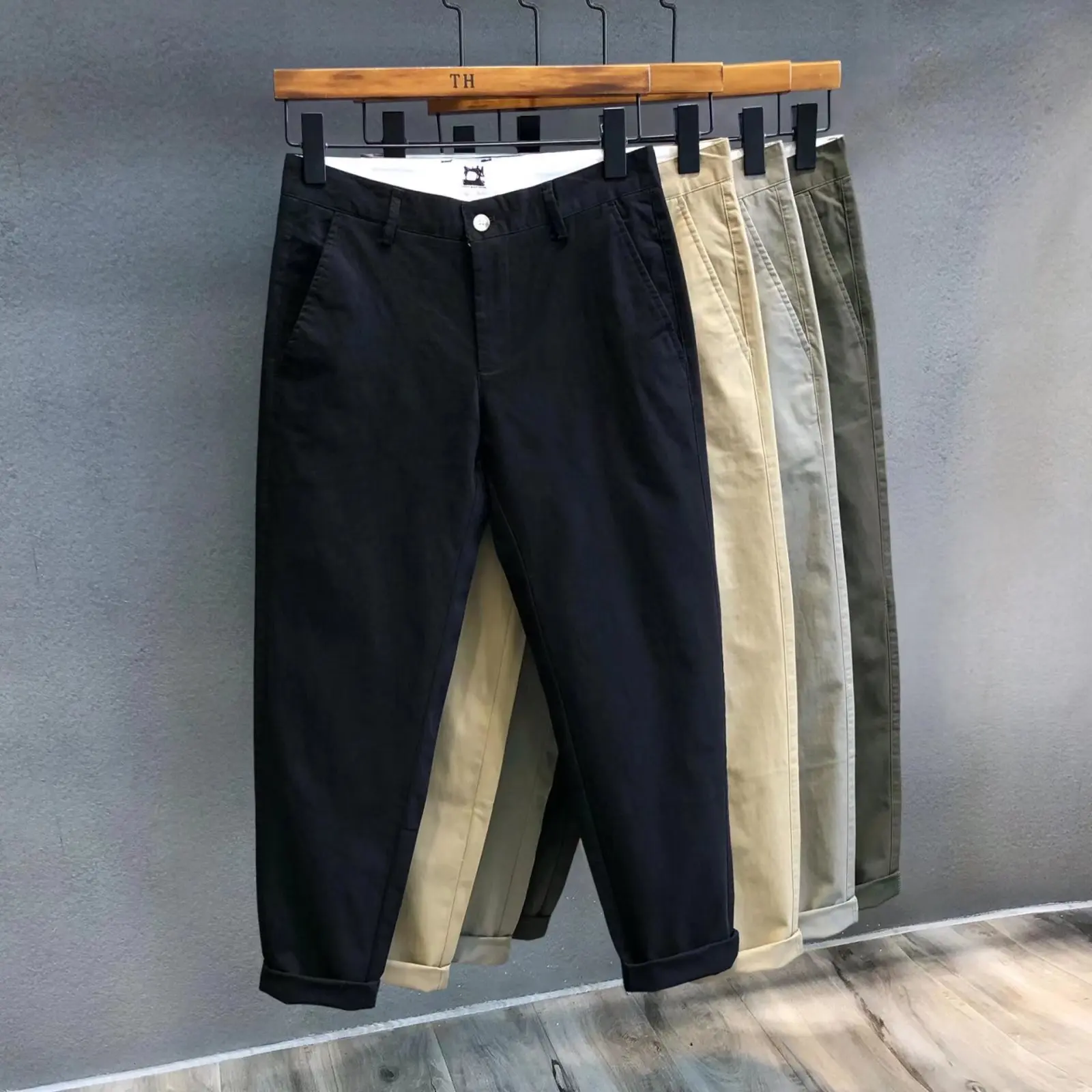 

Men's Summer Thin Pure Cotton Casual Loose Straight Leg Work Pants Korean Faion Versatile Youth Leisure West Pants