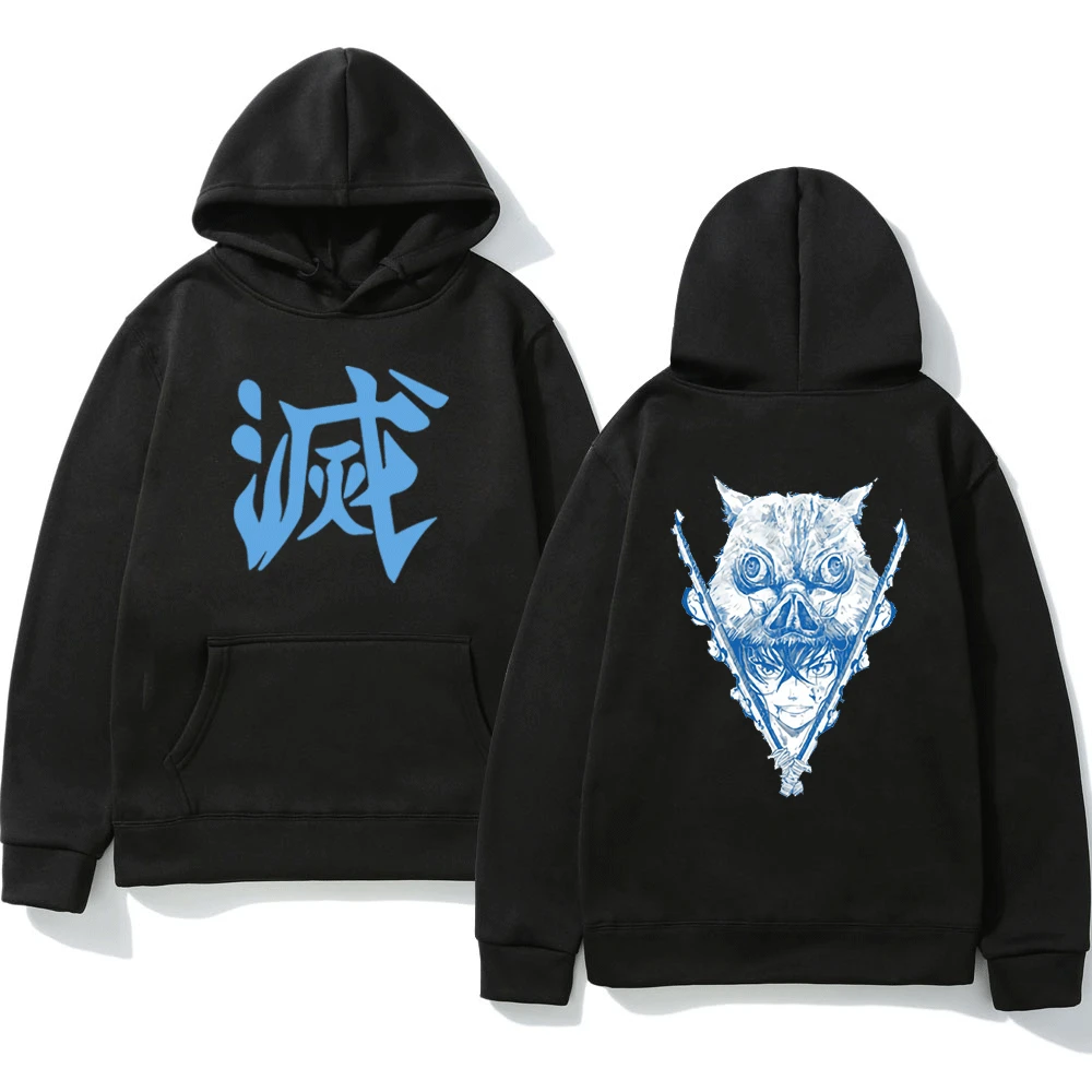 

Japan Anime Demon Slayer Korte Mouw Hoodie Hashibira Inosuke Kleding Hip Hop Sweatshirts Men Women Vrouwen Mannen Pullover Coat