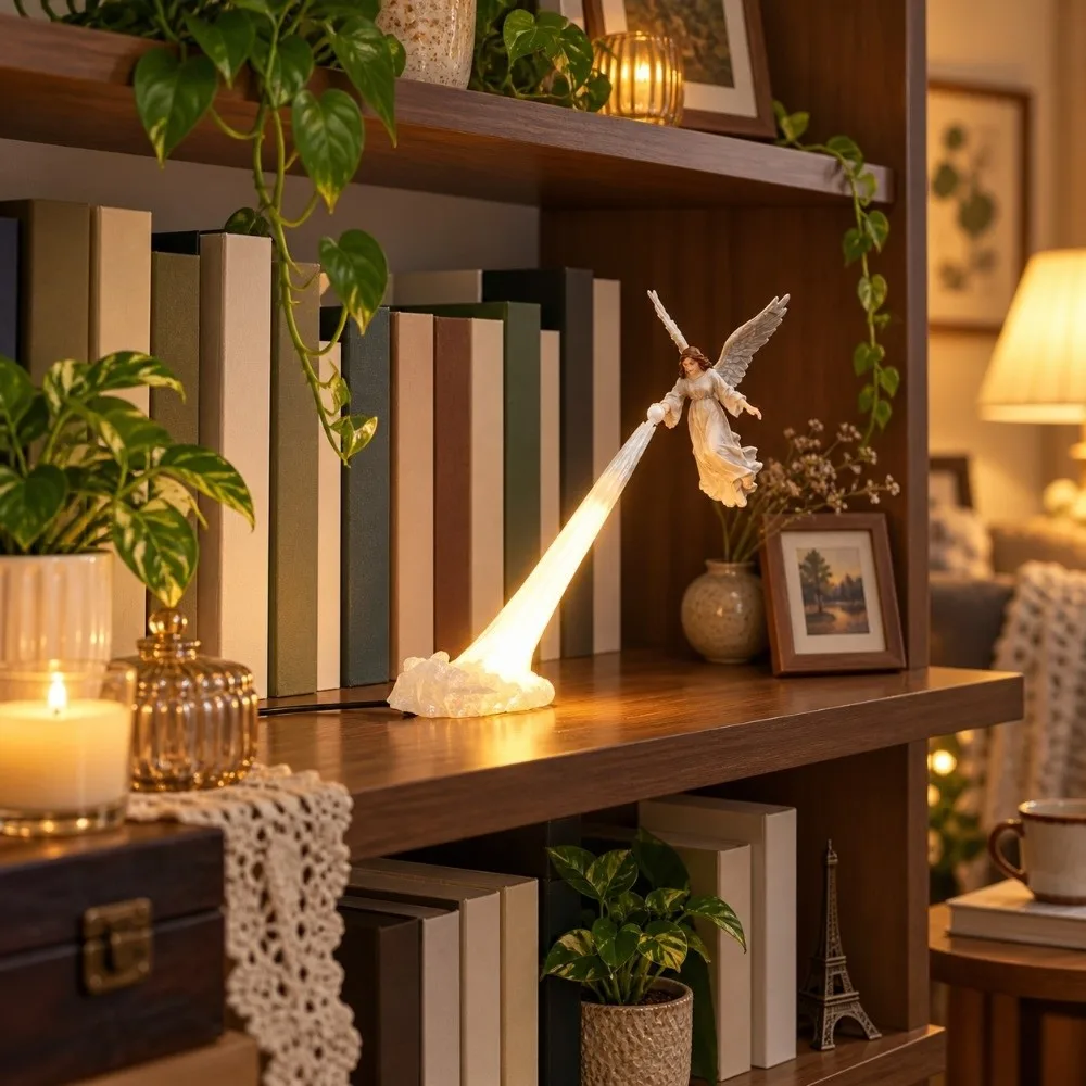 3D Printed Floating Angel Lamp Creative Whimsical Angel Bookshelf Light Lightweight Funny Angel Bookshelf Beam Decor