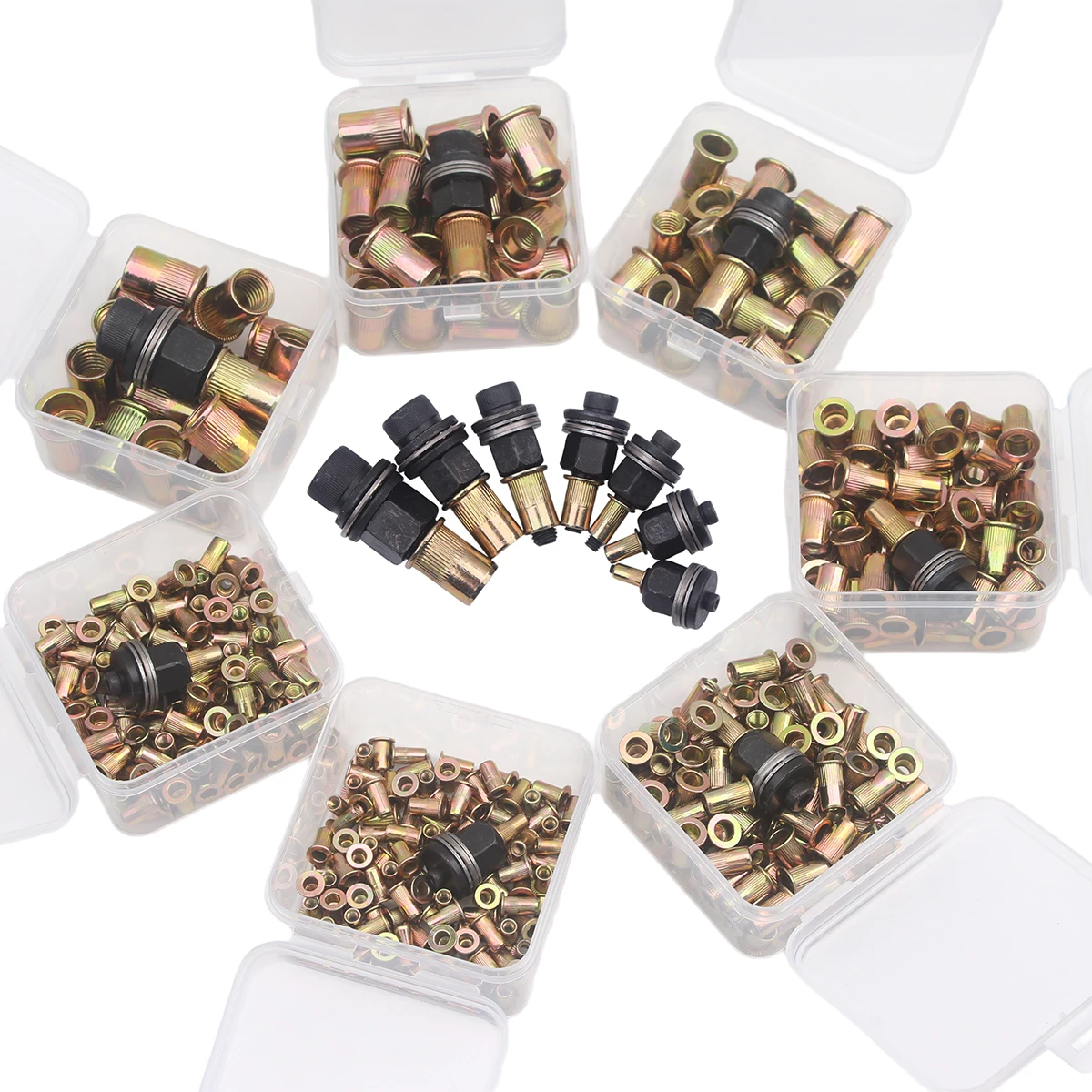 Single Box Set of Rivet Nuts and Hand Tool Set, Metric Rivet Nuts (M12/M10/M8/M6/M5/M4/M3), Suitable for Furniture, Decoration, Automotive, Marine, and Industrial Applications