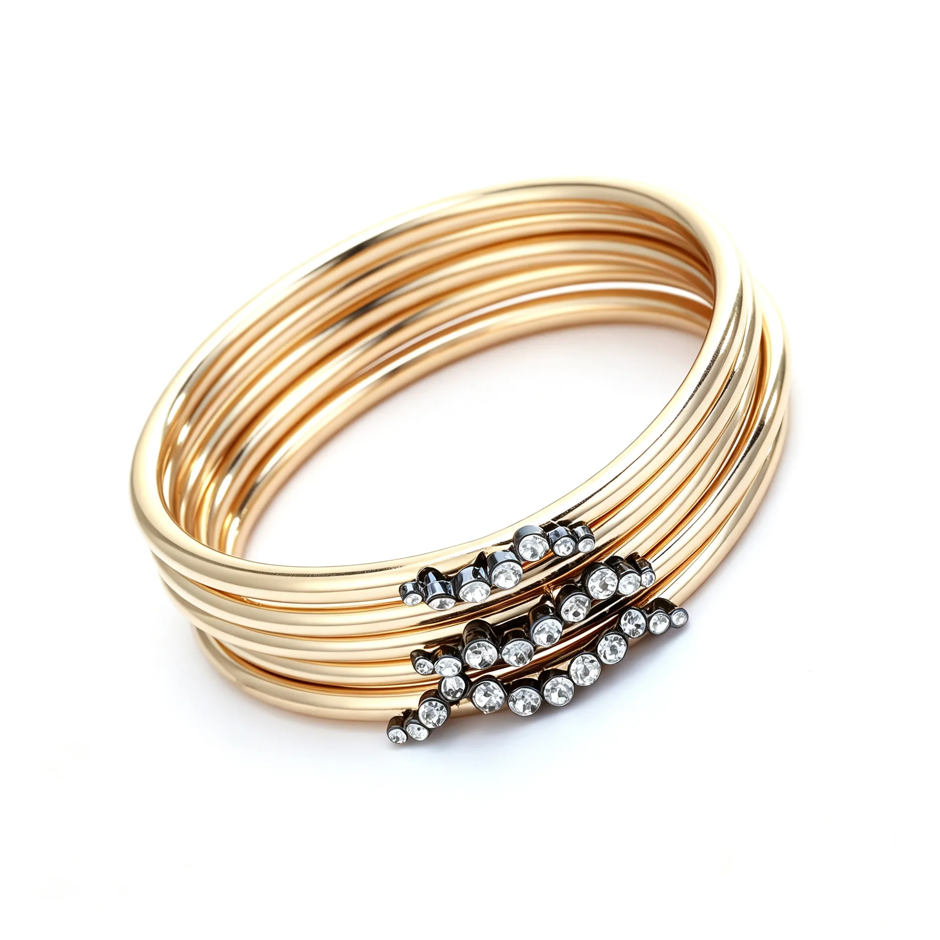 Glossy Metal Multi Layer Bangle Bracelet Inlaid Rhinestone Stackable Bangle for Women Daily Wear Party Evening Statement Jewelry