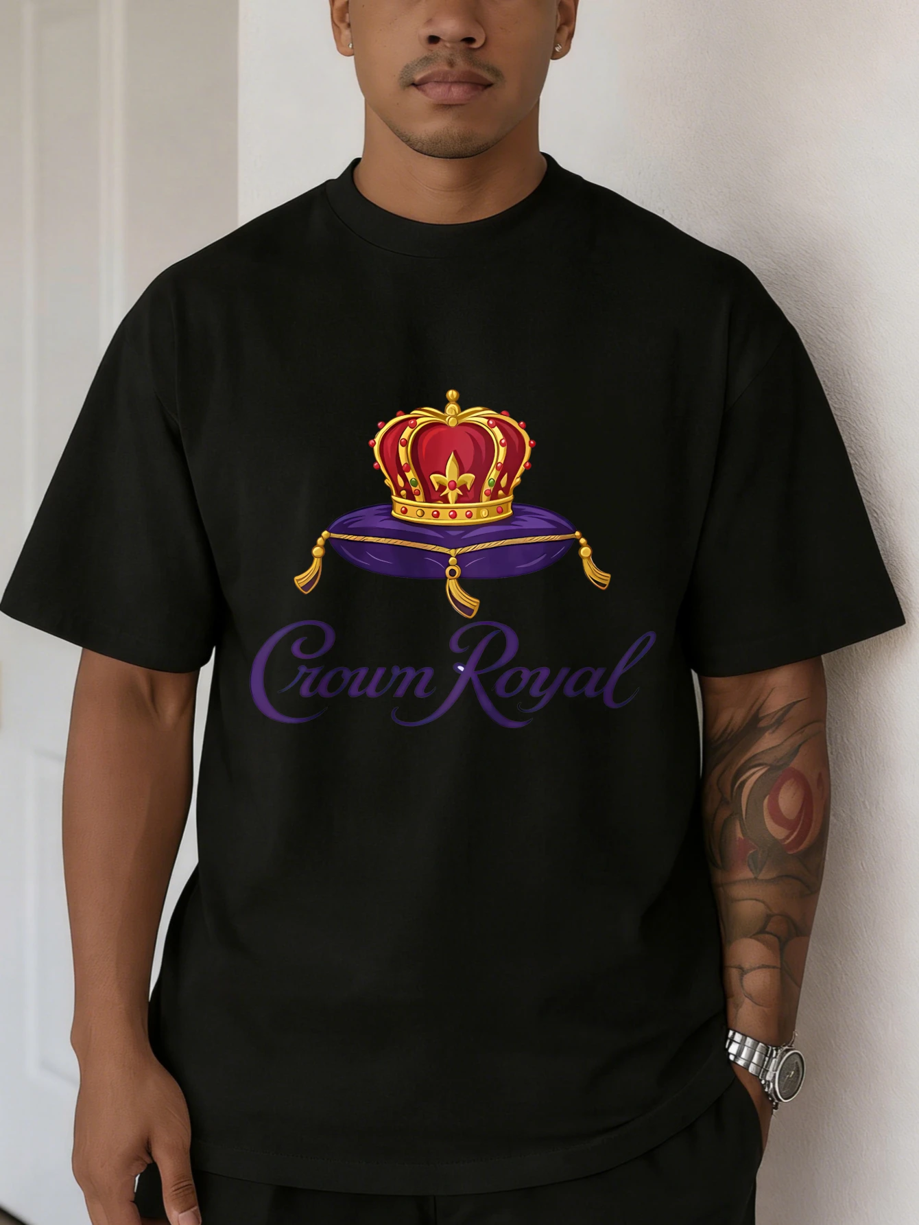 

Mens T Shirts Short Sleeve Oversized Cotton Crown Printed Summer T Shirt for Men