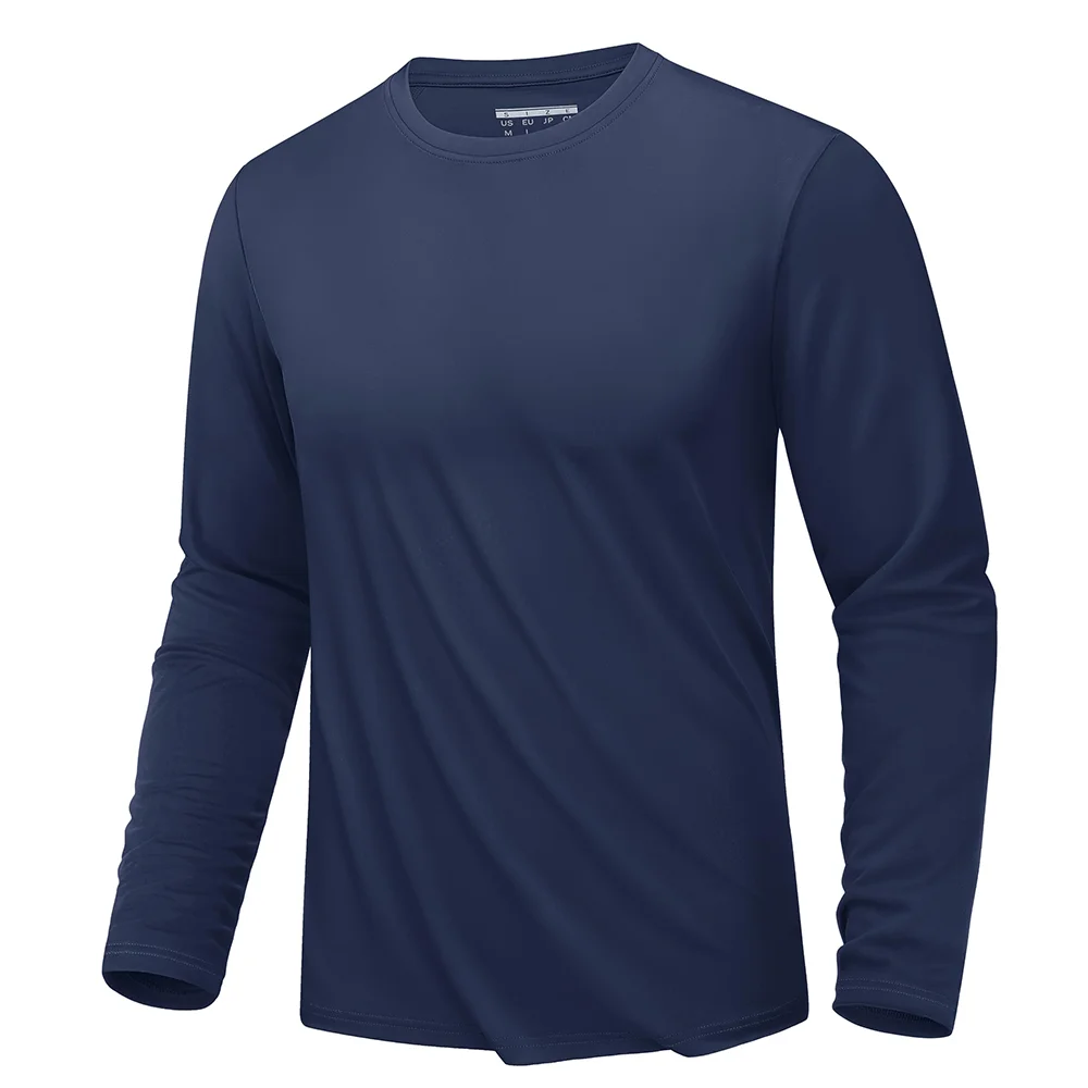 Simple Solid Color Men's Long Sleeve T-shirt Outdoor Run Sports Tees Loose O-neck Fashion Cotton Tops