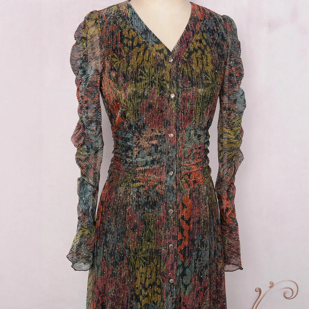 2025 American European Muslim New Fashion Women's Casual Trendy Elegant V-neck Diamond Studded Cardigan Dresses Female Clothes