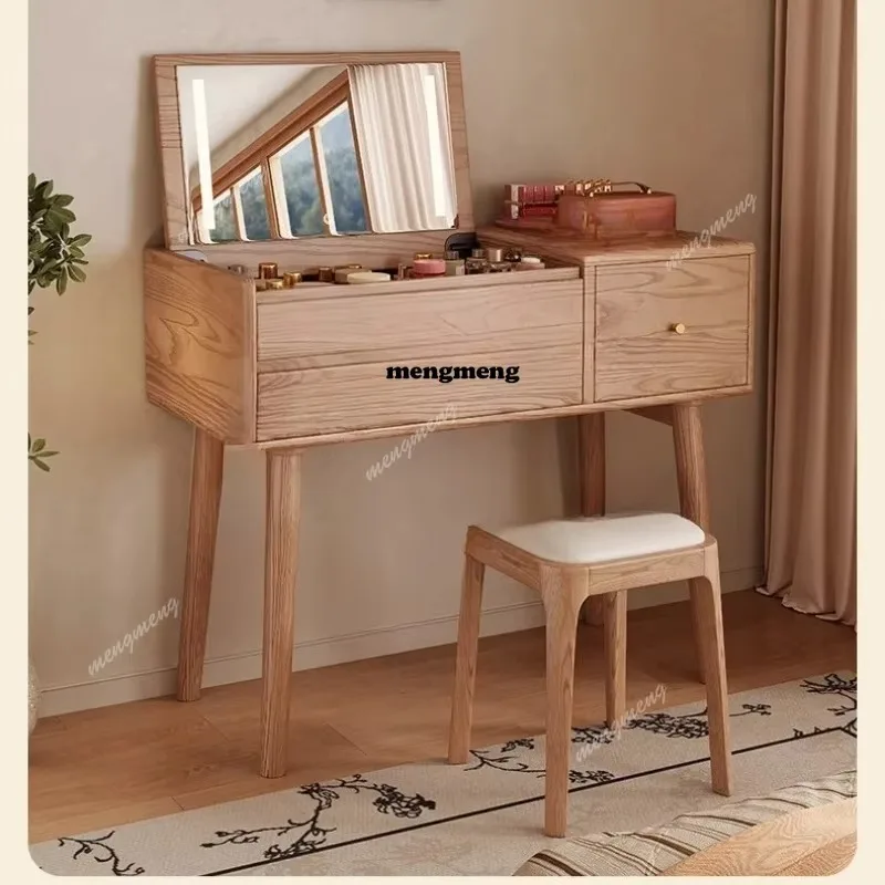 

R New All-solid Wood Makeup Vanities Bedroom Small Flip-top Dressing Cabinet Makeup Vanities Storage Household Furniture Table