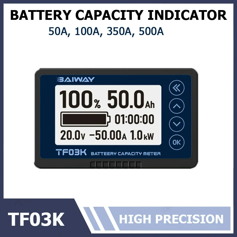 TF03K Coulomb Meter DC 8-120V 50A/100A/350A/500A Voltage Current Display Battery Capacity Tester for Electric Car Touring Car