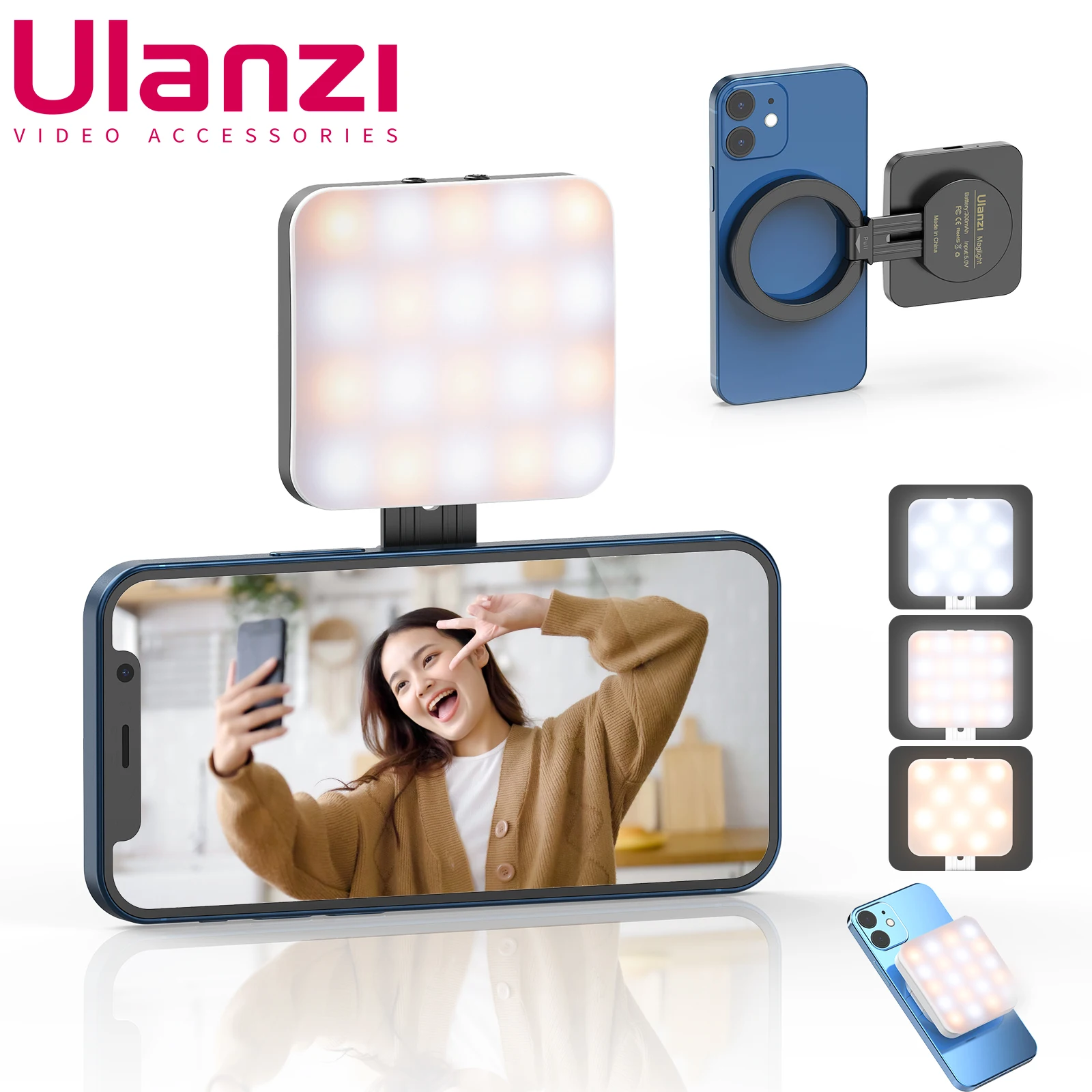 Ulanzi LT010 Smartphone Magsafe Selfie Flip Light Mini Vlog Fill Light Dimmable Portable Cube Video Light for iphone 12/13/14/15