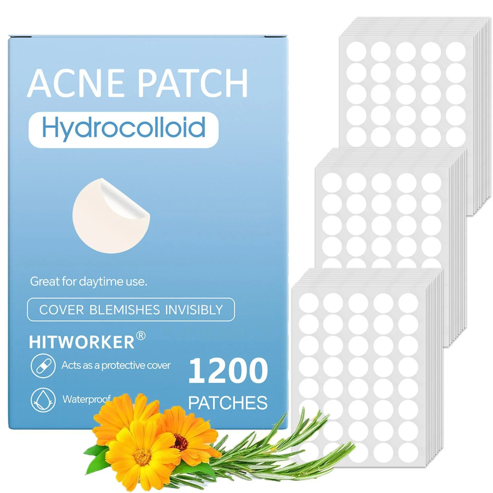 1200PCS Hydrocolloid Pimple Patches for Face, Clear Round Blemish Cover Stickers, Facial Spot Patches
