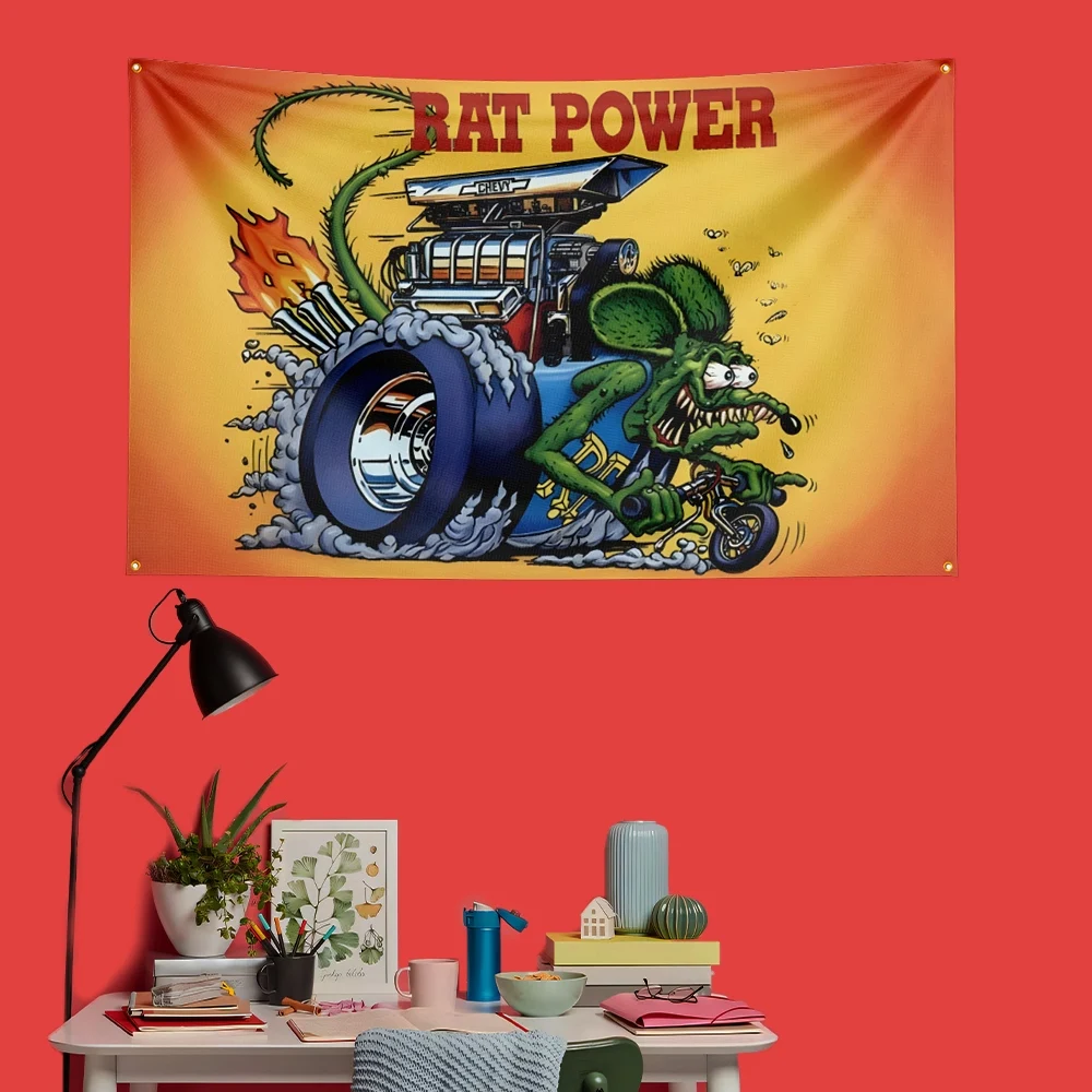 Rat-fink Car Racing Flag 3x5 FT 90x150cm Polyester Decorative Banner Tapestry For Garage Wall Decor