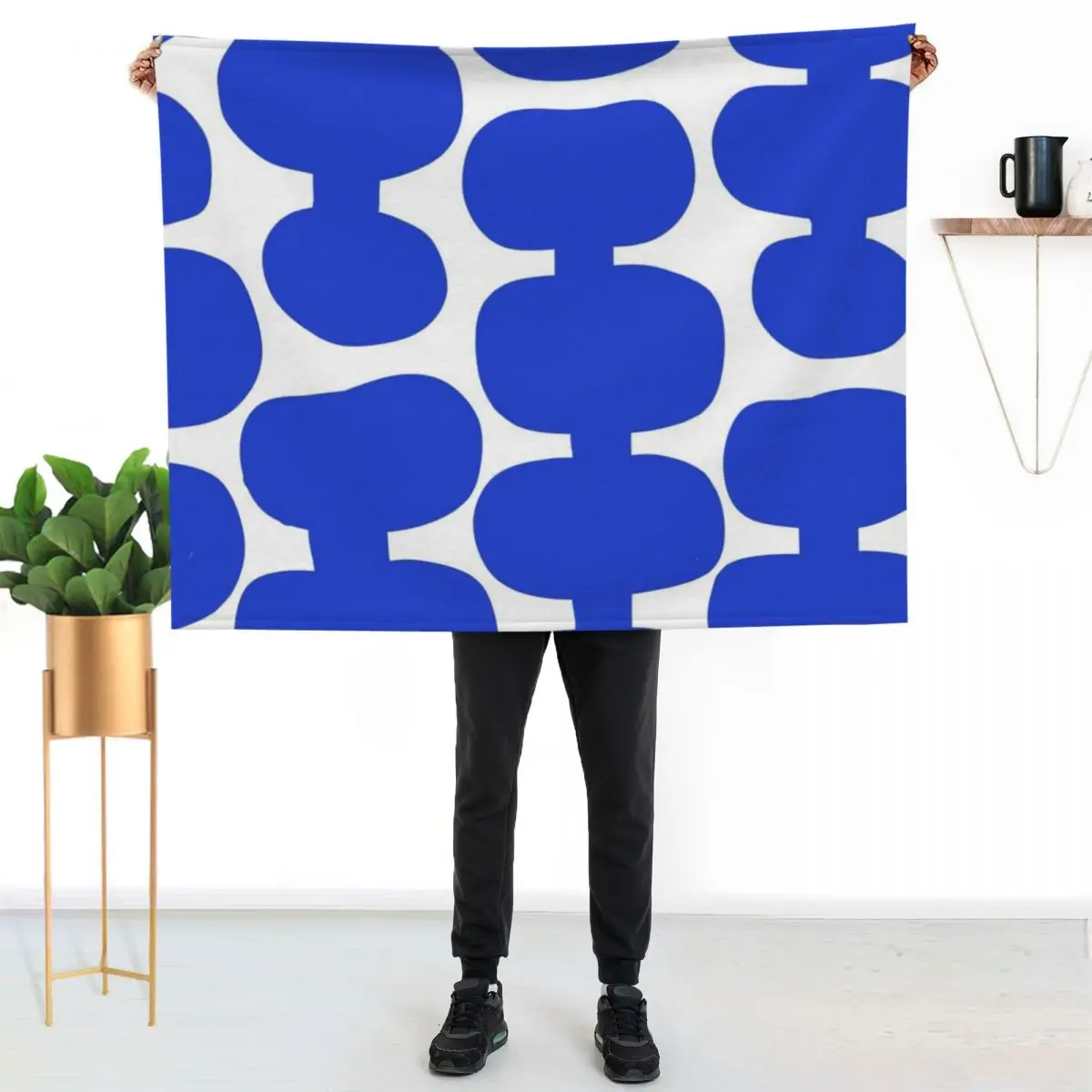 Iconic Mid Century Modern Pattern in White and Blue Throw Blanket Luxury Thermal Quilt Luxury Throw Large warm winter Blankets