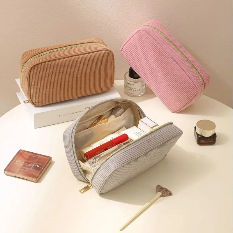 Corduroy Travel Cosmetic Bag Portable Makeup Storage Bag Pur