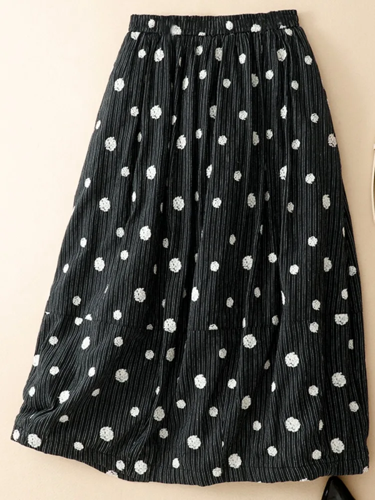 

Elegant Embroidered Striped Half Skirt Women's High Waist Slimming Mid-Length Cotton A-Line Umbrella Skirt Winter Warm