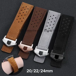 20mm 22mm 24mm Genuine Cowhide Leather Strap for Tag Heuer Replacement Wrist Band Brushed Calfskin Bracelet Solid Folding Buckle