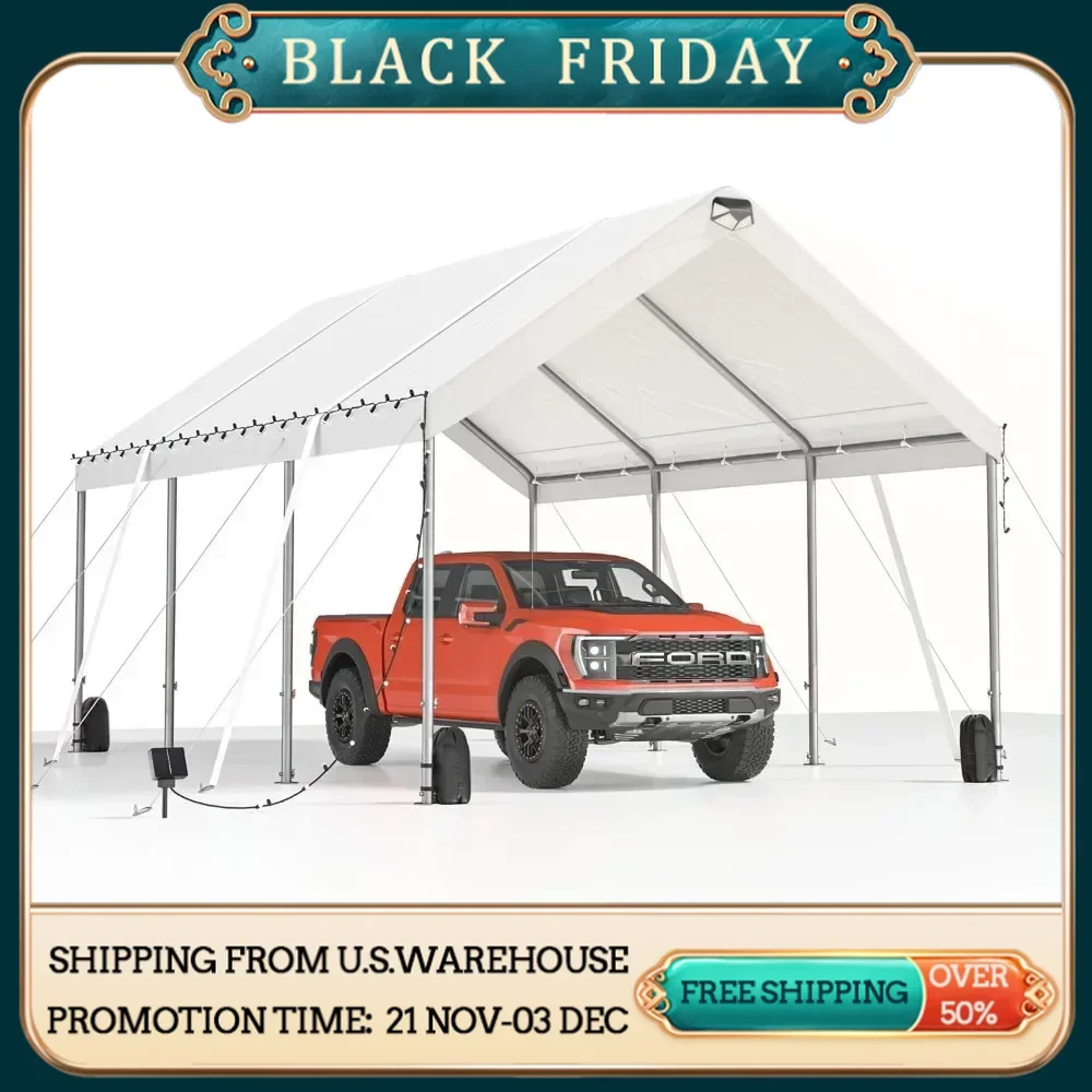 10*20 Heavy Duty Carport Canopy Oversized Portable Car Tent Garage With Peak Height Adjustable From 9.5 Feet to 11 Feet SUV Home