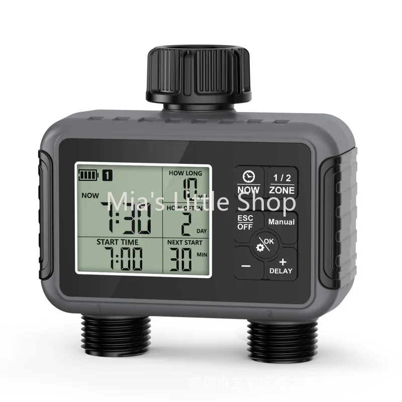 Programmable Water Timer, Dual Outlet Hose Faucet Controller, Battery Operated Automatic Irrigation System for Garden Lawn