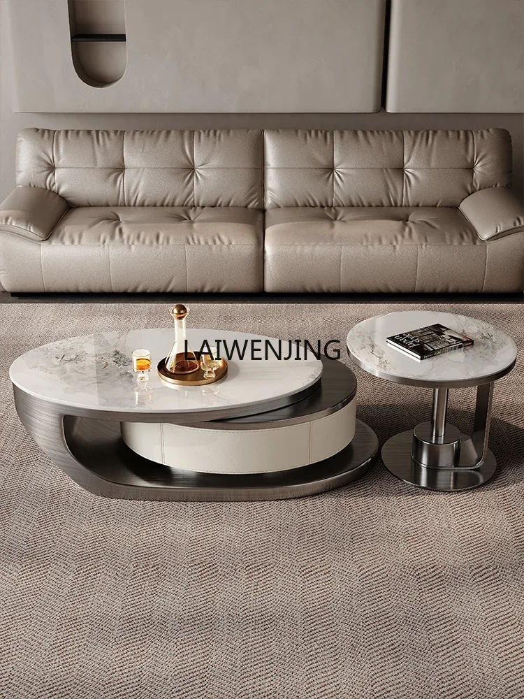 MJY office light luxury living room Italian minimalist wabi wind stainless steel microcrystalline stone tea table