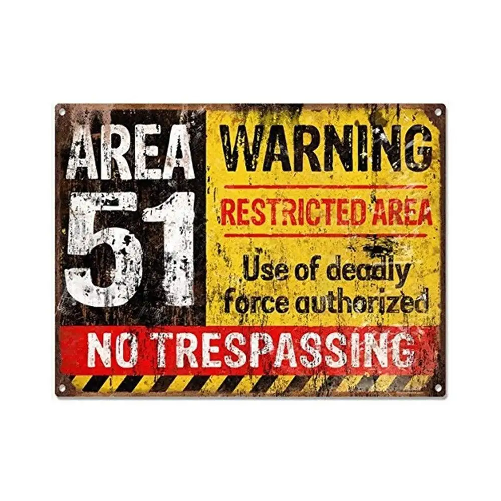 1pc Area 51 No Trespassing Military Vintage Metal Sign Aluminum Sign 12 x 8 Inches 1pc