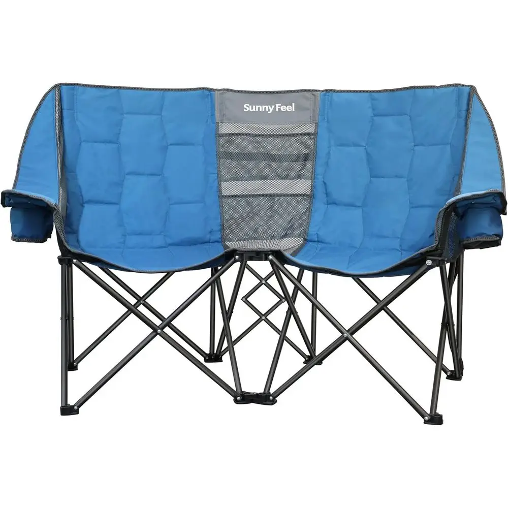 

Складное двойное кресло для кемпинга, портативное уличное кресло-диван, сверхпрочные складные садовые стулья с отсеком для хранения для пляжа/туризма/путешествий