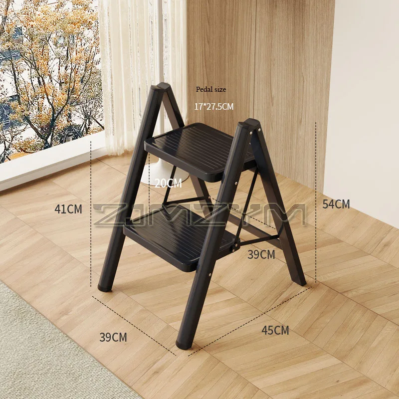 2-3 Step Ladder Folding Ladder Small Steel Step Stool Household Office Portable Herringbone Ladder With Wide Anti-Slip Pedal